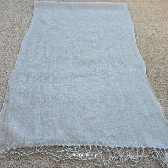 Linen Scarf PALE BLUE - Picture 3 of 14